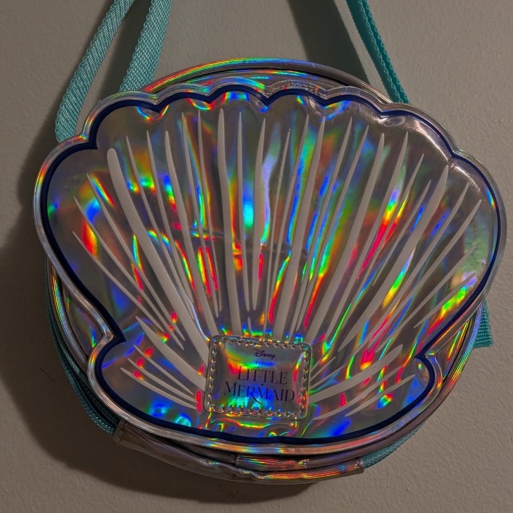 Disney Iridescent Holographic Shell Crossbody Bag with Teal Strap